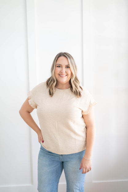 Textured Tee with Ruffle Sleeve