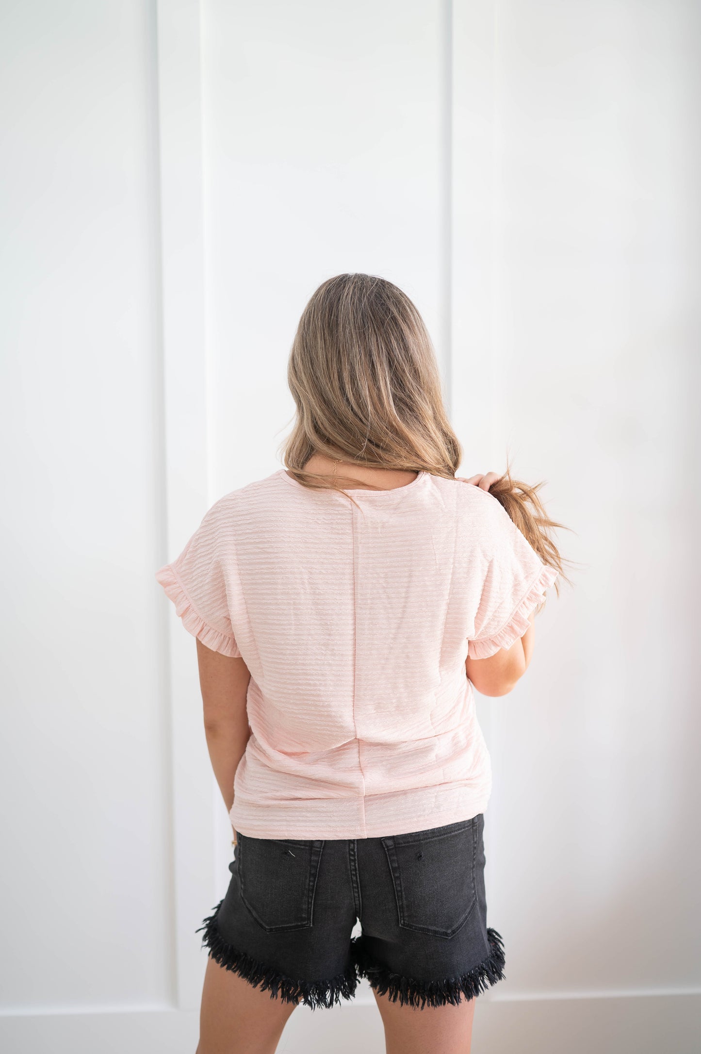 Textured Tee with Ruffle Sleeve