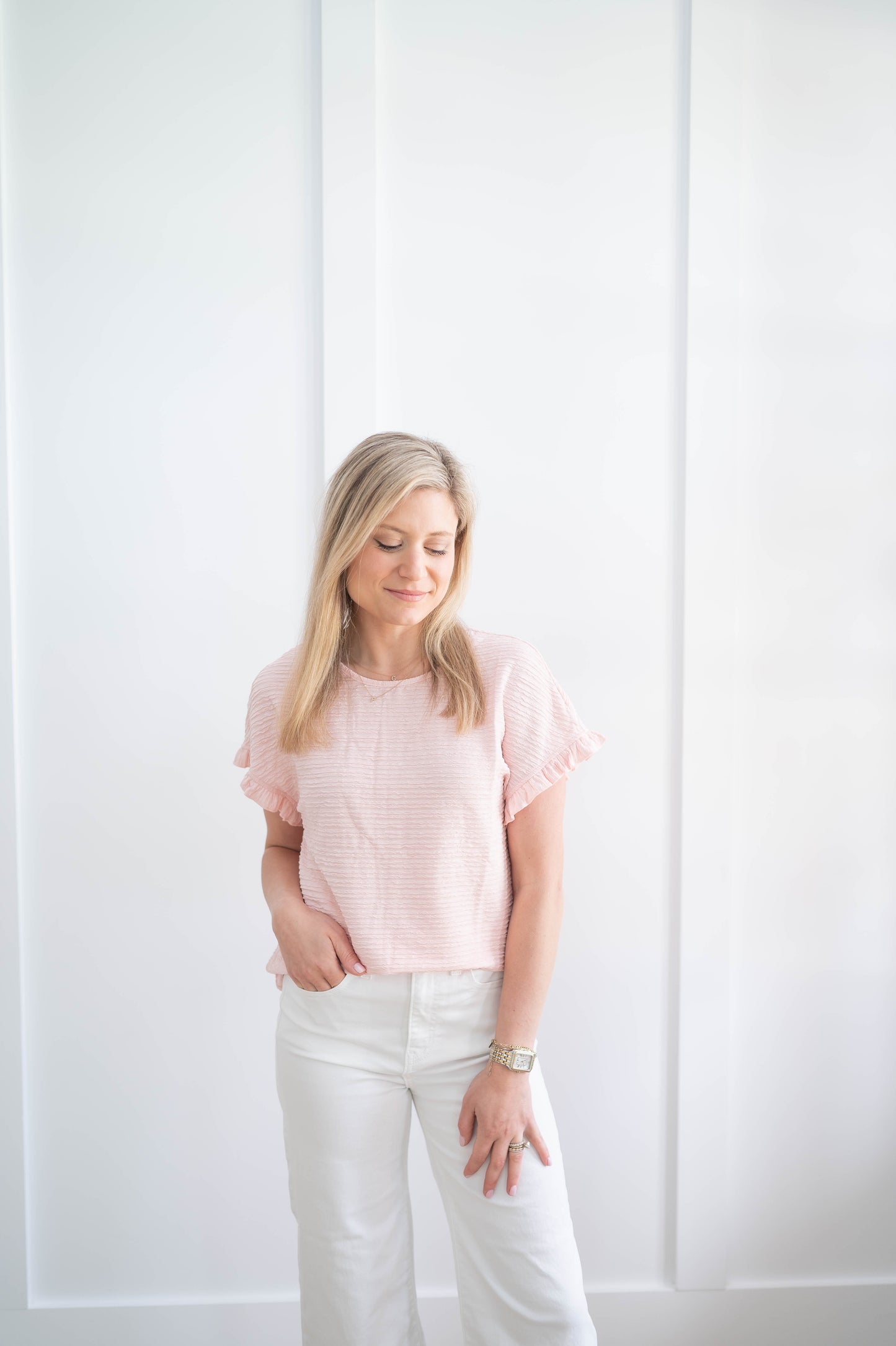 Textured Tee with Ruffle Sleeve