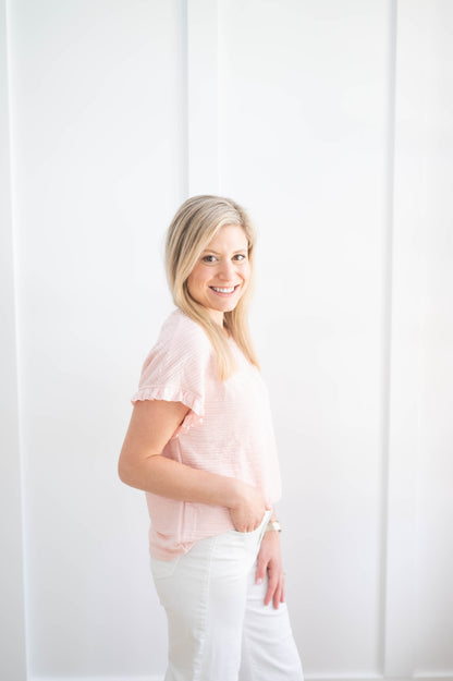 Textured Tee with Ruffle Sleeve