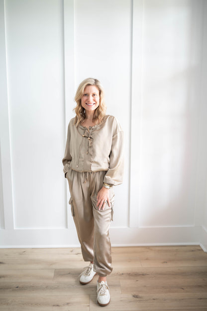 Cool Mom Satin Jogger set