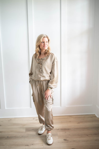 Cool Mom Satin Jogger set