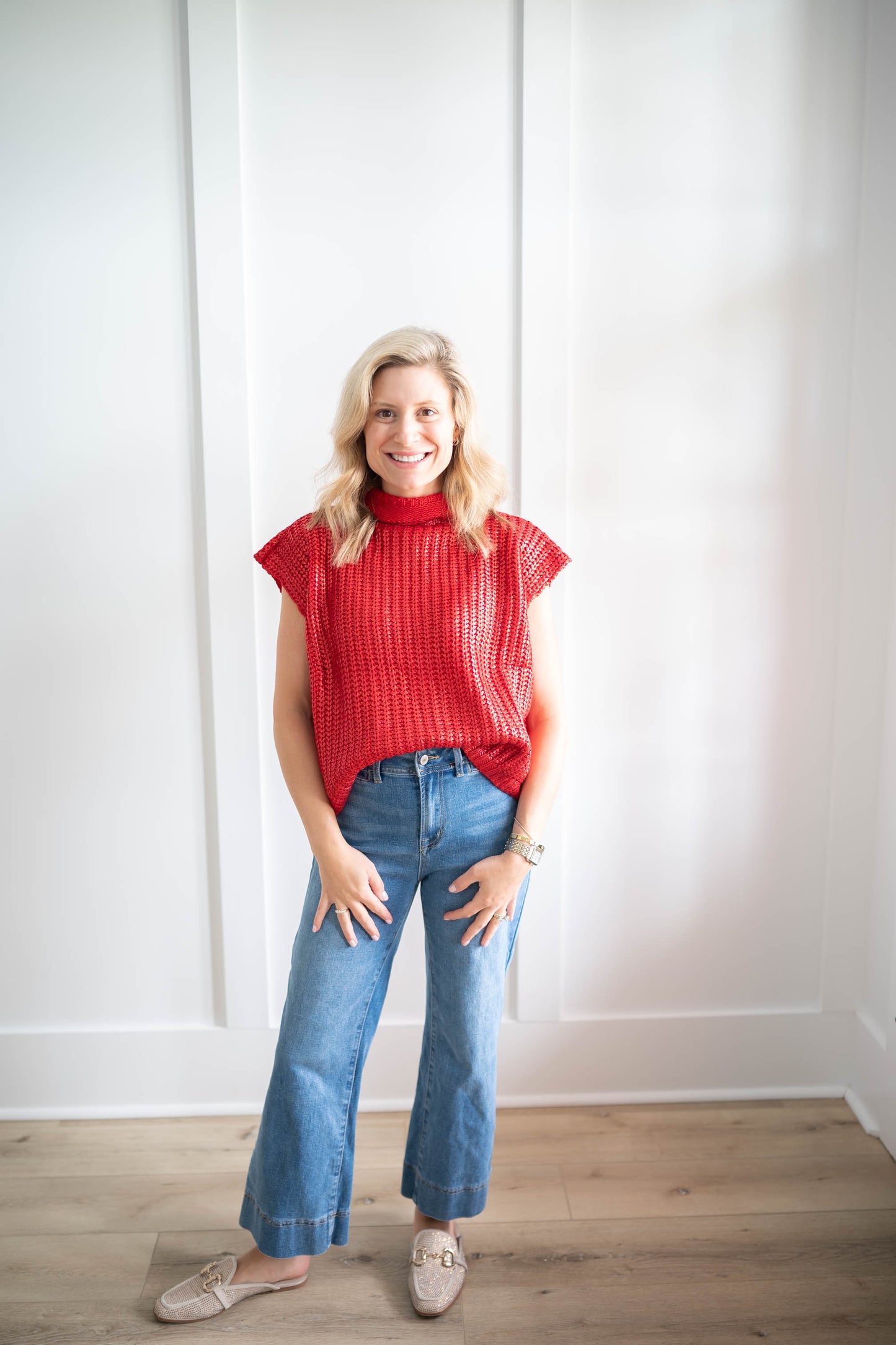 Big Apple Red Metallic Sweater