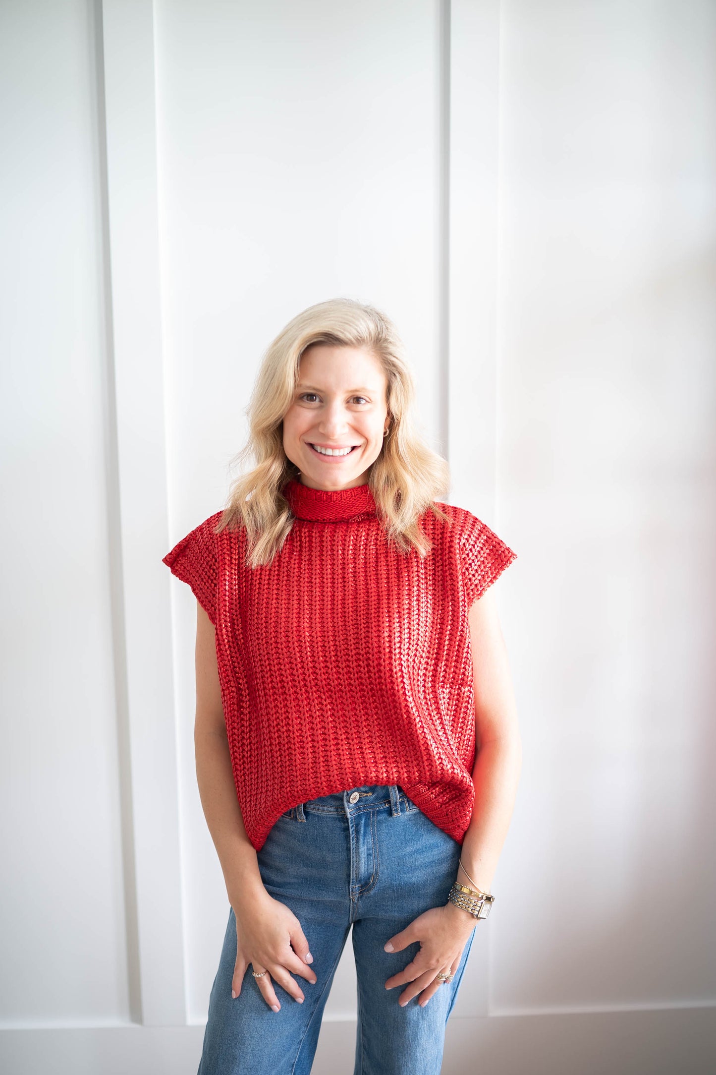 Big Apple Red Metallic Sweater
