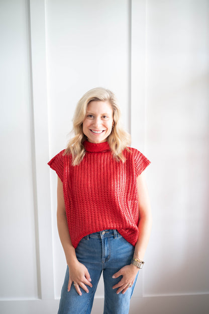 Big Apple Red Metallic Sweater