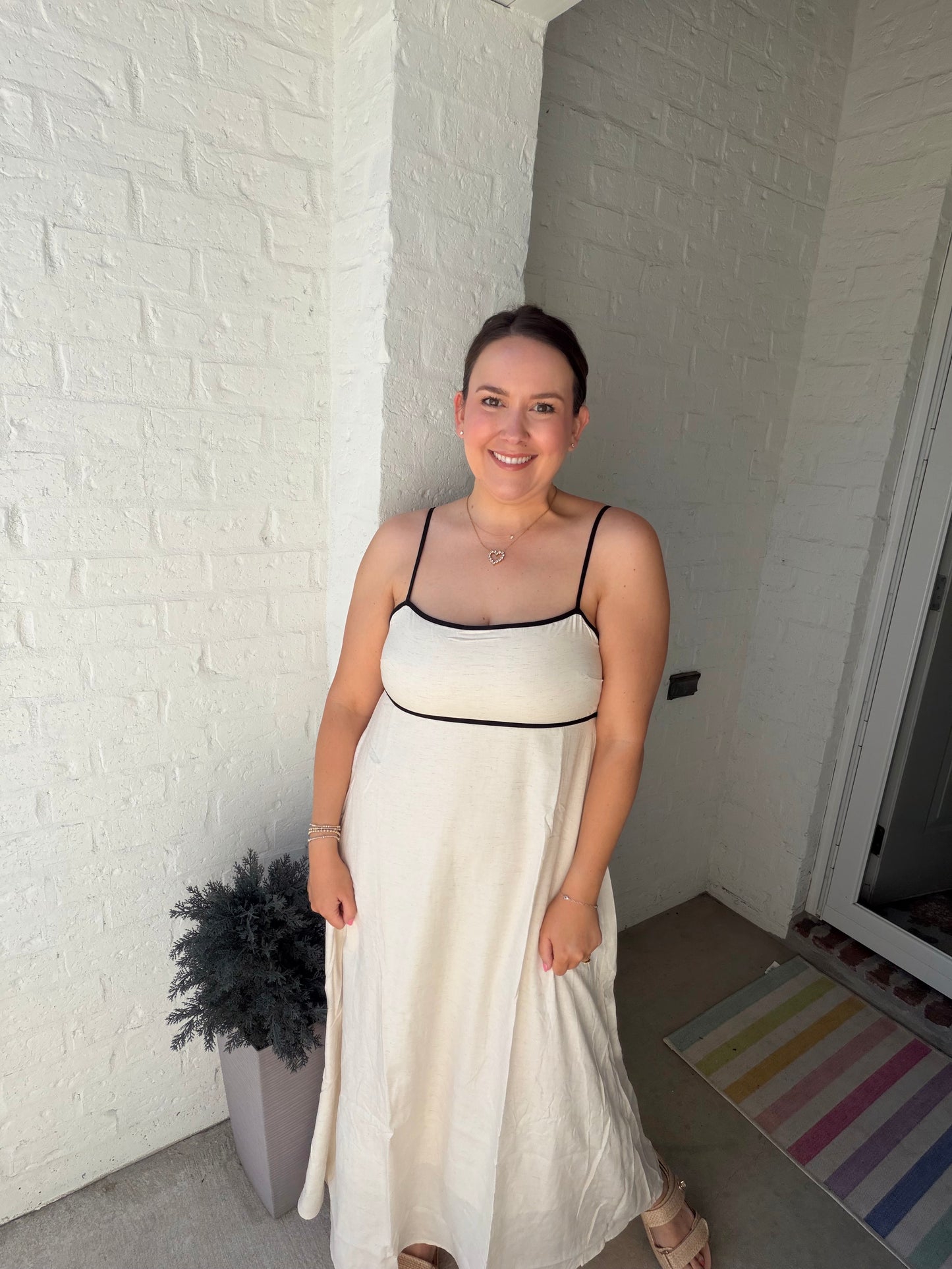 Black and white empire waist dress