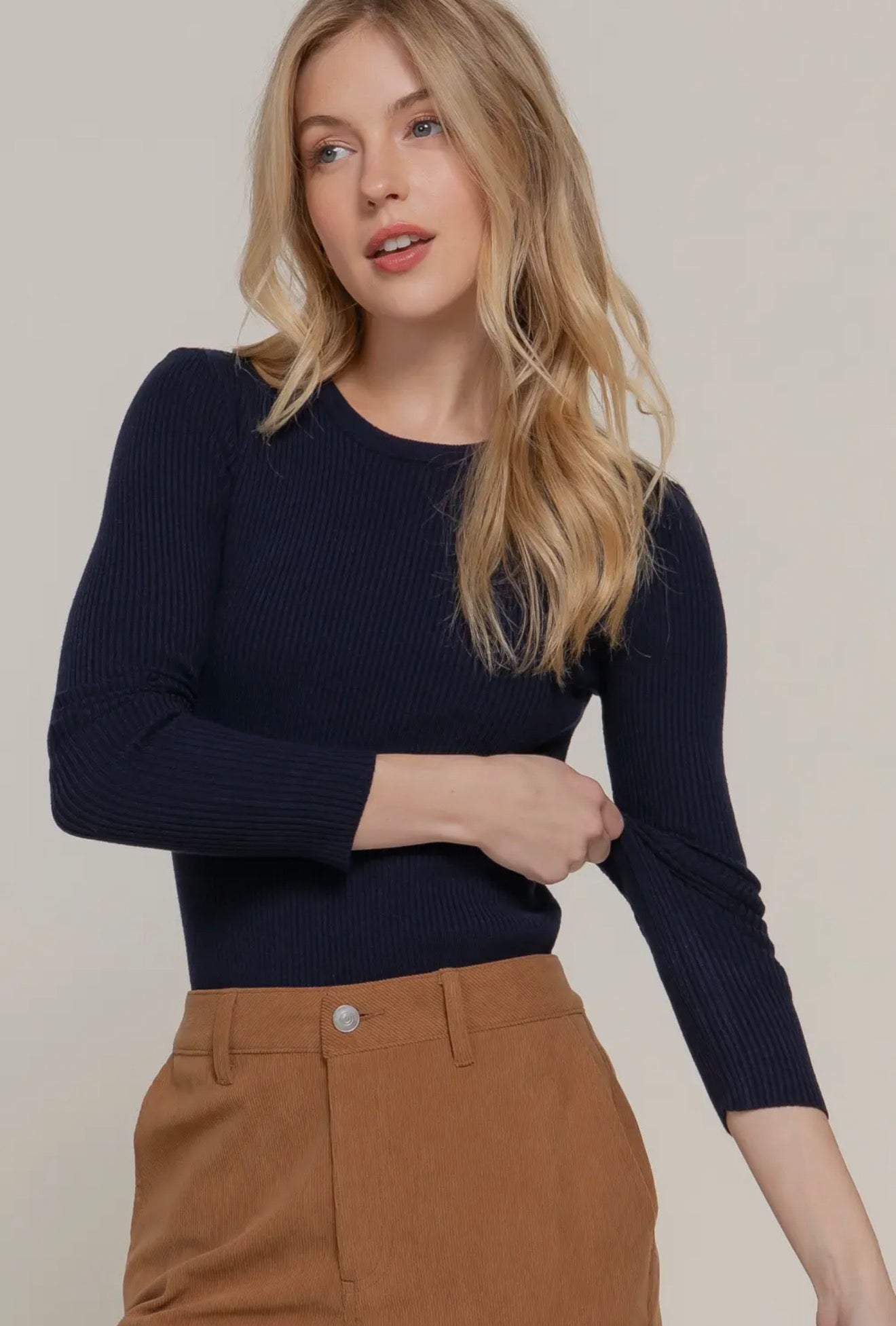 Crew neck ribbed sweater