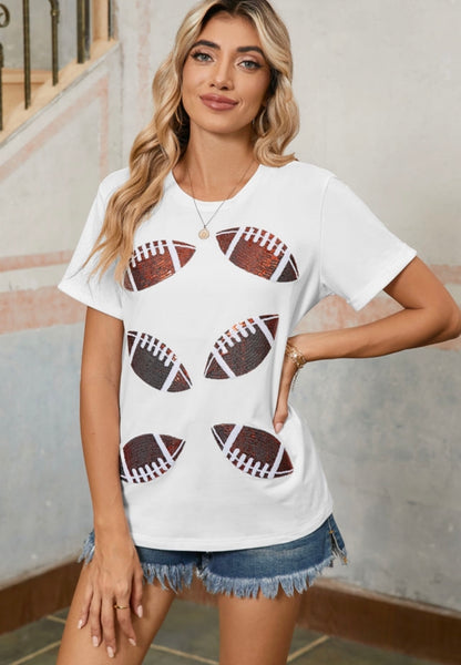 Sequin Football White Tee