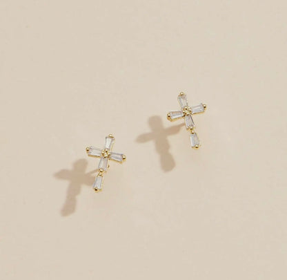 CZ Rhinestone Cross Earrings