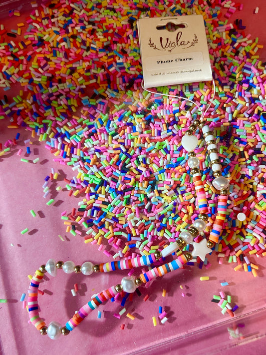 Colorful beaded phone charm bracelet