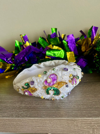 White beaded knot MG headband