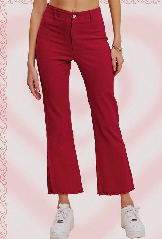 Red Hot Stretchy High Waisted Flare Pants