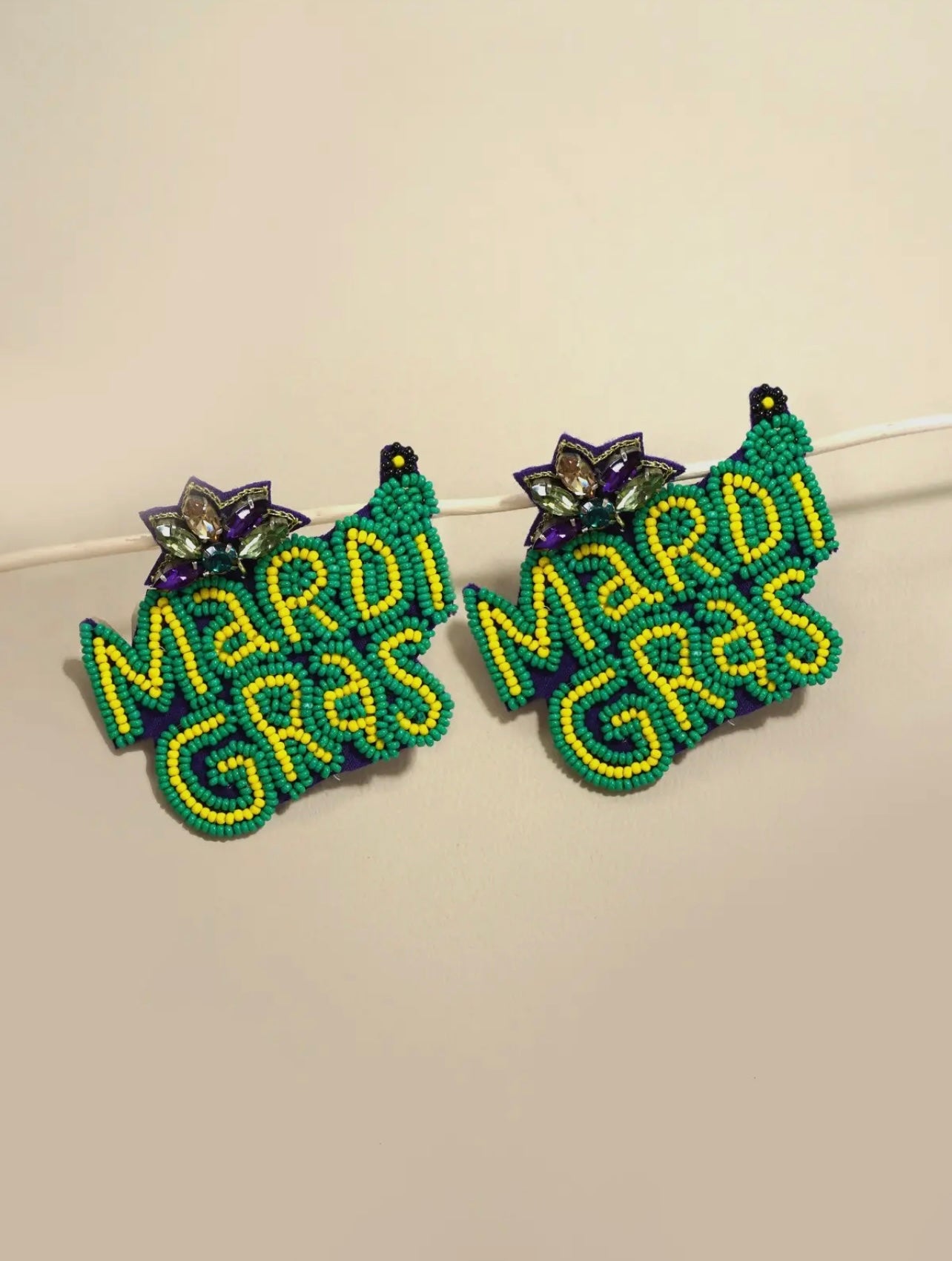 Mardi Gras word beaded earrings