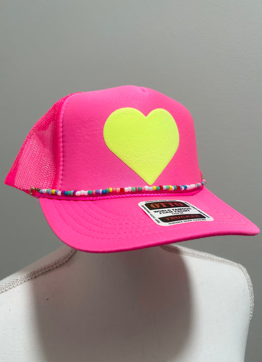 Yellow heart trucker hat