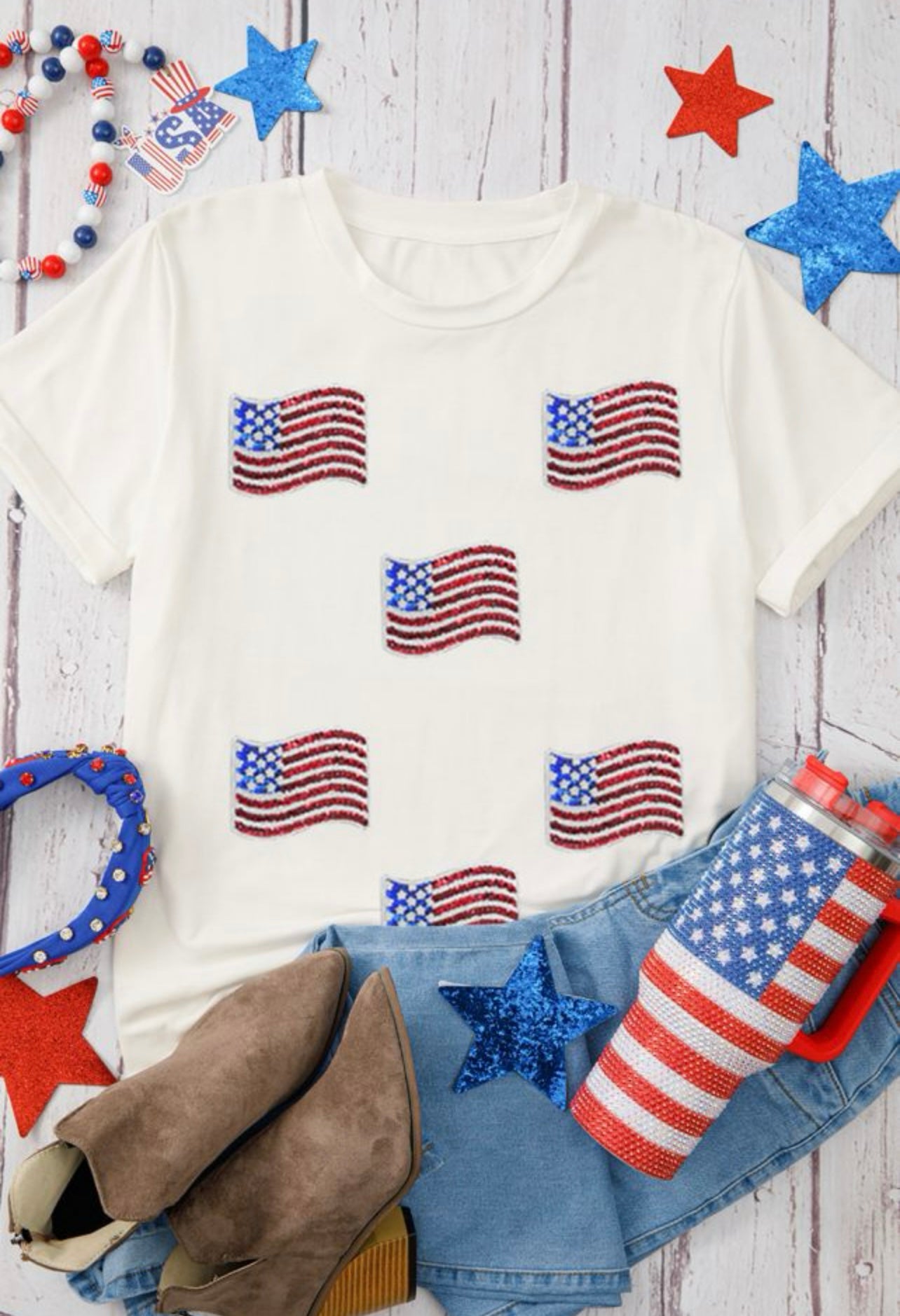 Sequin American Flag Tee