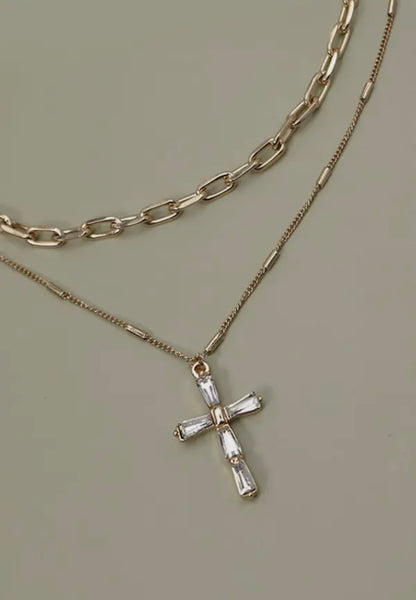 Rhinestone Cross Multi Necklace