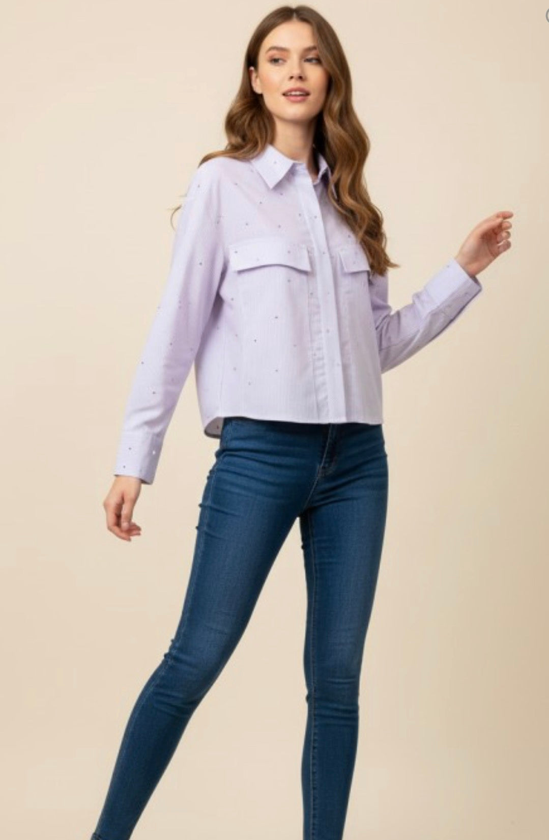 Lavender rhinestone button down