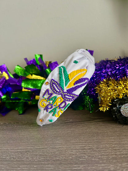White MG headband with beads