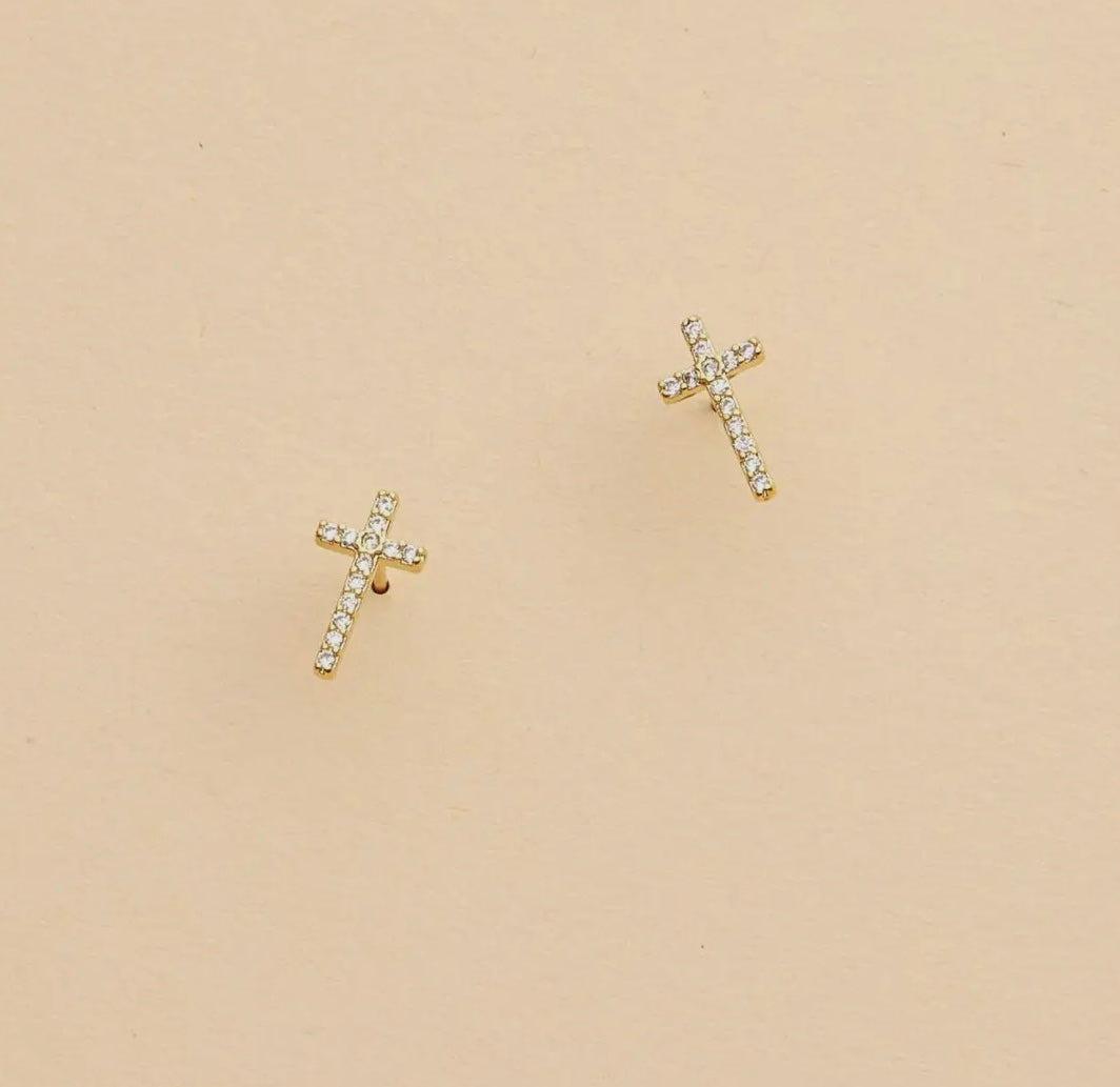 Tiny Rhinestone Cross Earrings