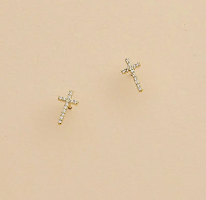 Tiny Rhinestone Cross Earrings