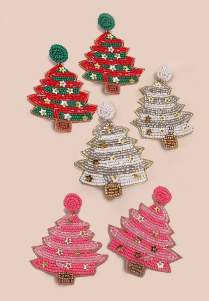 Christmas Tree Beaded Earrings