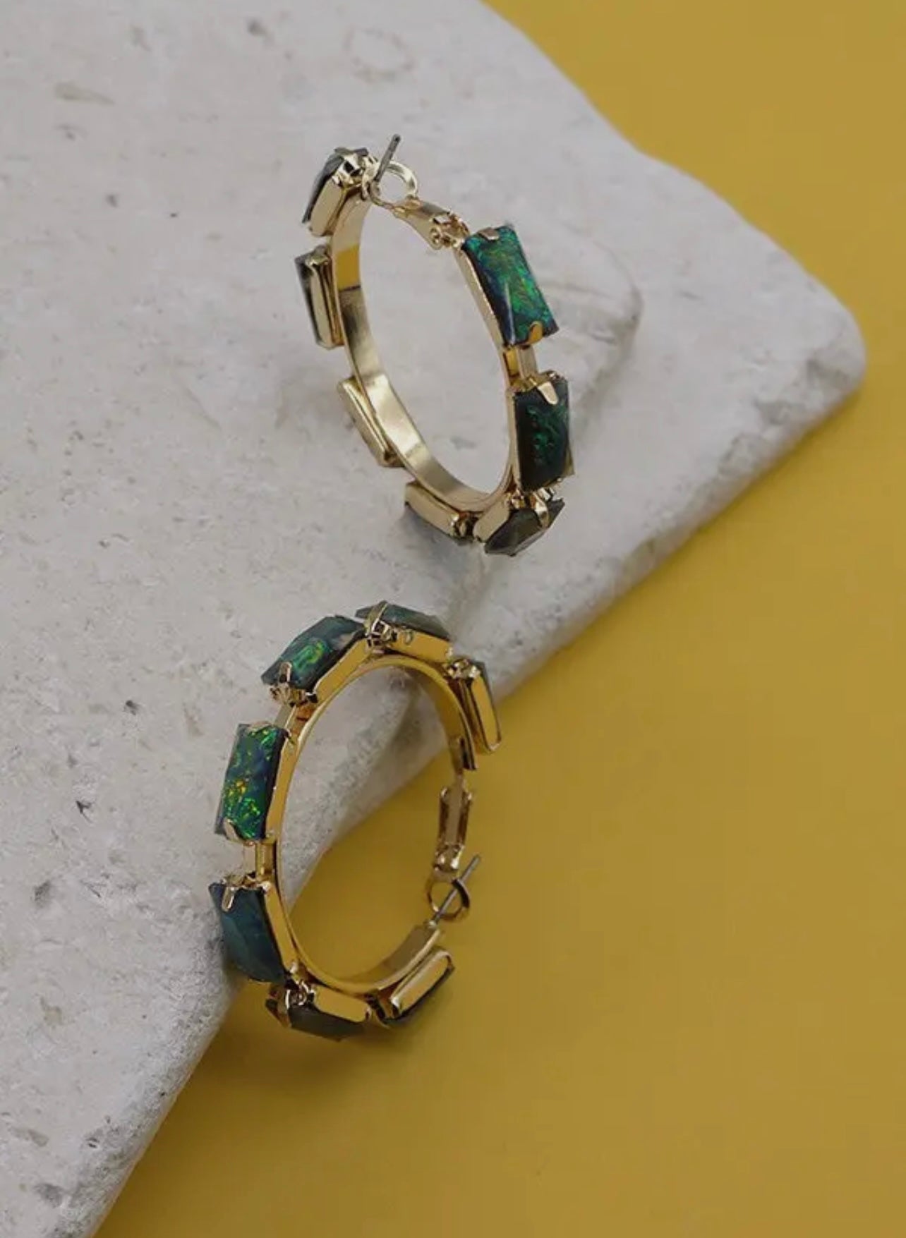 Green Rhinestone Hoops