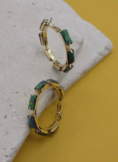 Green Rhinestone Hoops