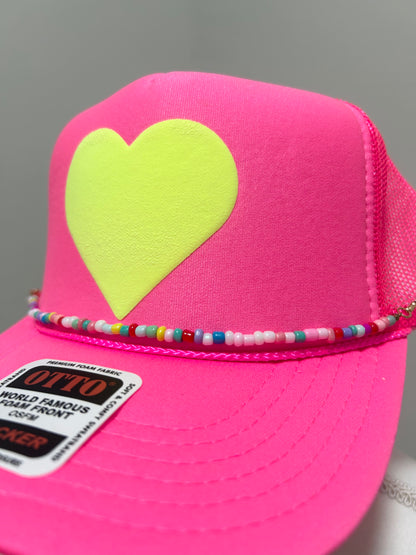 Yellow heart trucker hat
