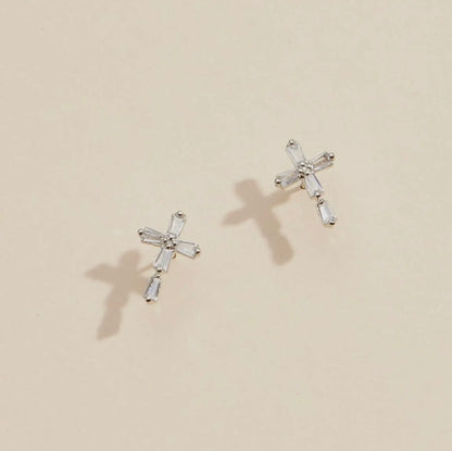 CZ Rhinestone Cross Earrings