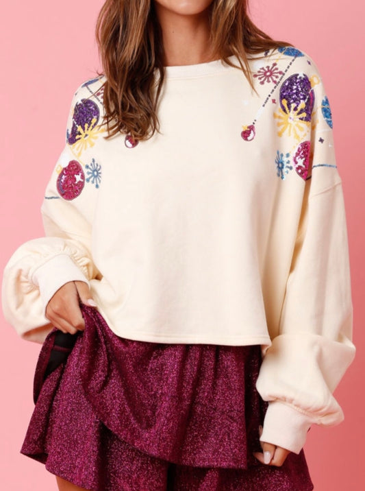 Sequin Ornaments Oversized Sweatshirt