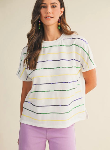 Mardi Gras Stripe Sequin Tee