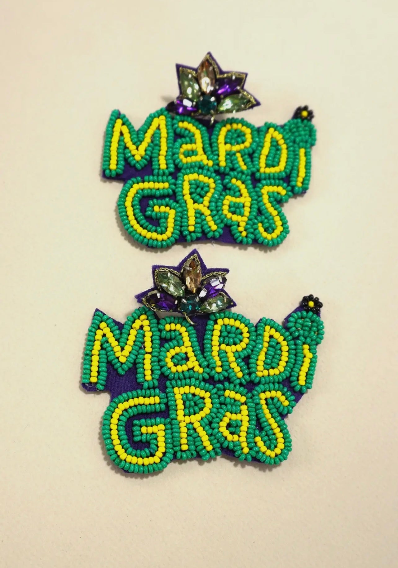 Mardi Gras word beaded earrings