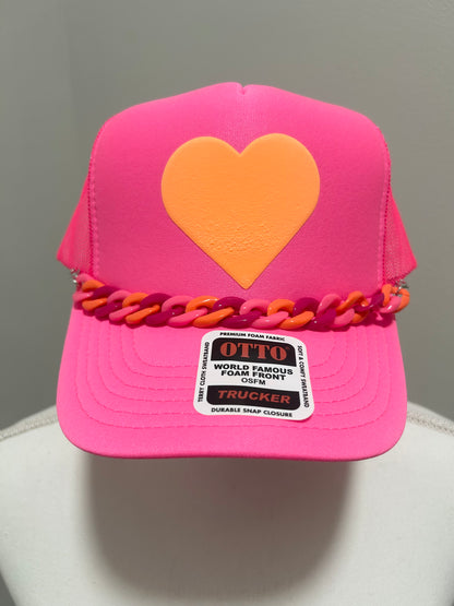 Orange heart trucker hat