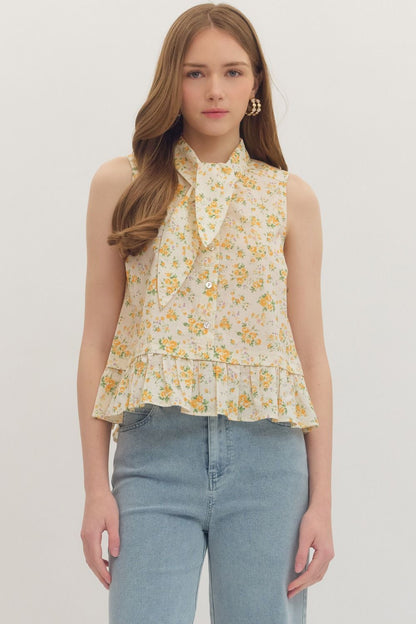 Self tie collar sleeveless top