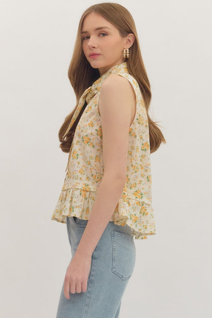 Self tie collar sleeveless top