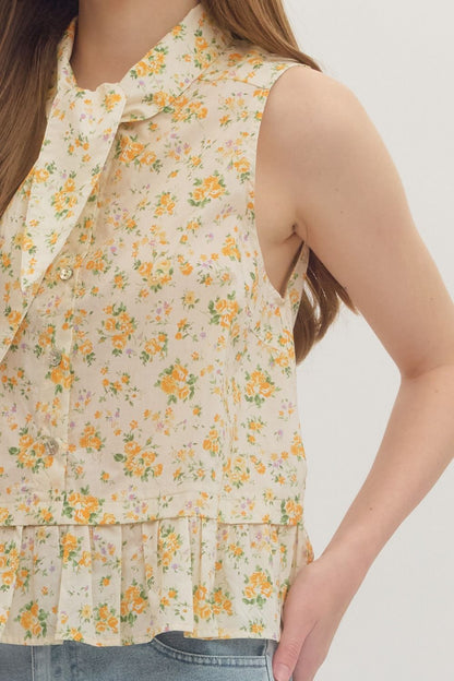 Self tie collar sleeveless top