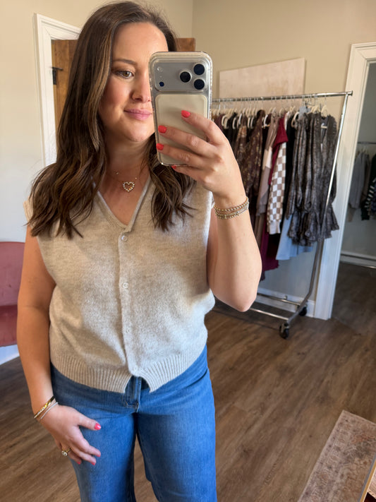 Raw edge button down sweater