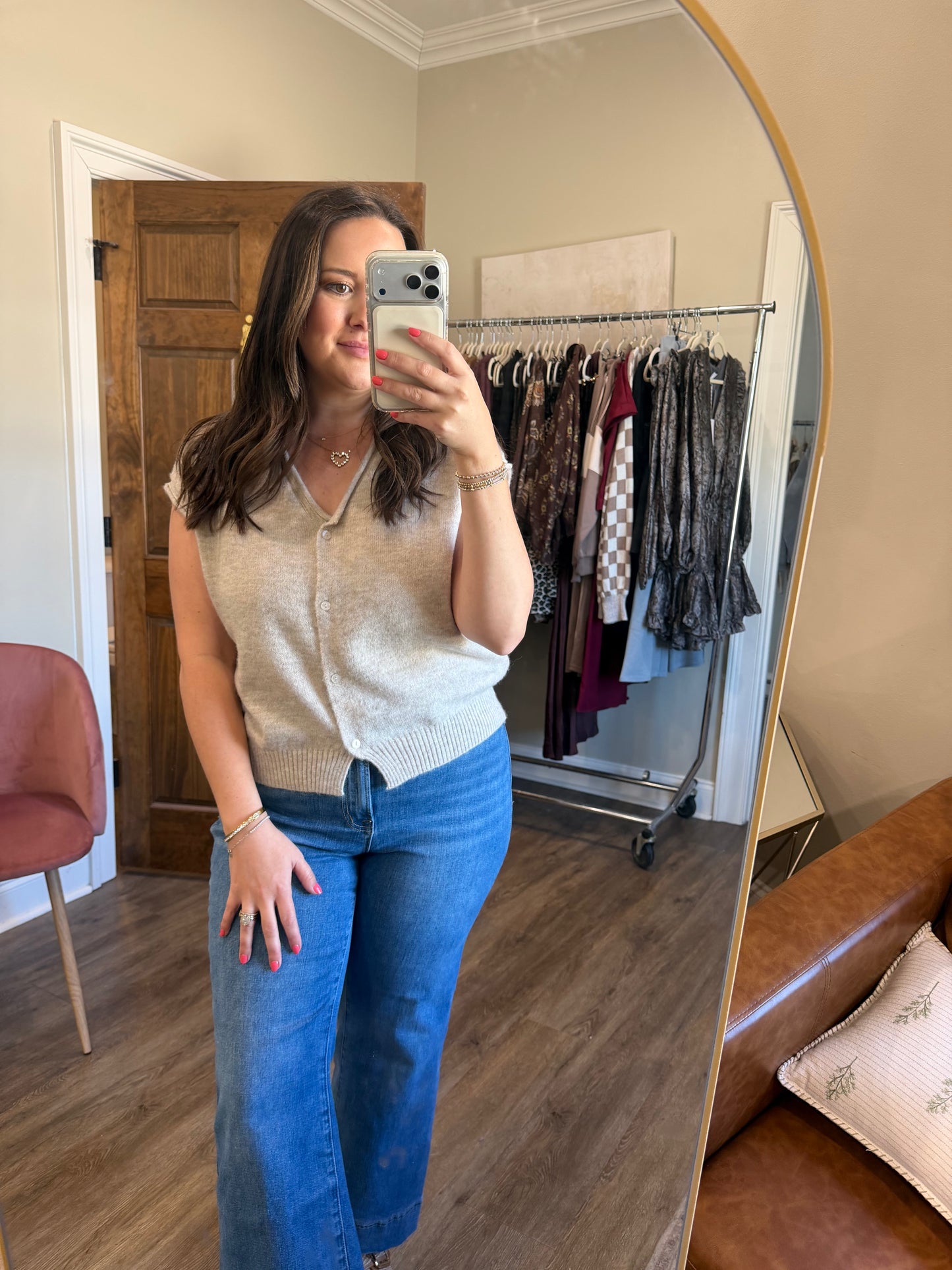 Raw edge button down sweater