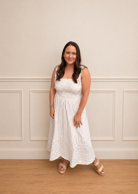 Stripe smock dress taupe