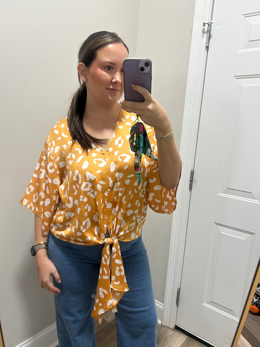 Gold Leopard Tie Top