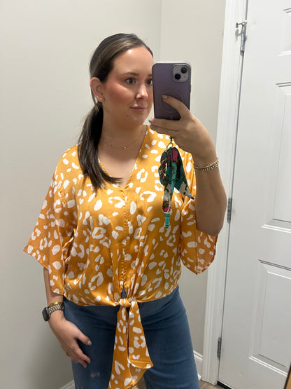 Gold Leopard Tie Top