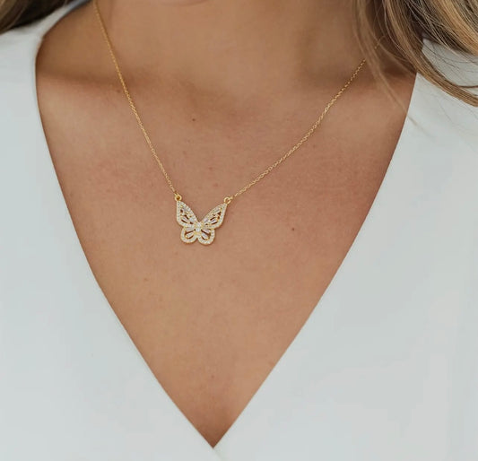 Rhinestone Butterfly Necklace