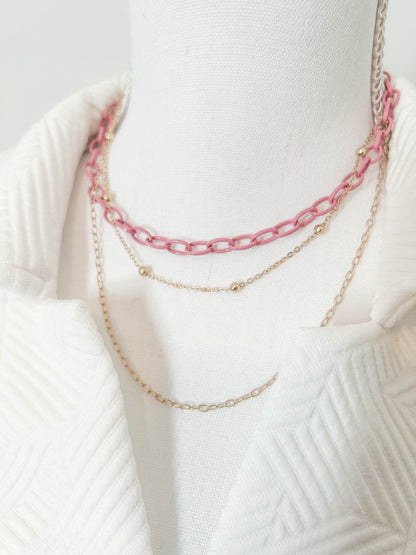 Pink Chain Multi Layer Necklace