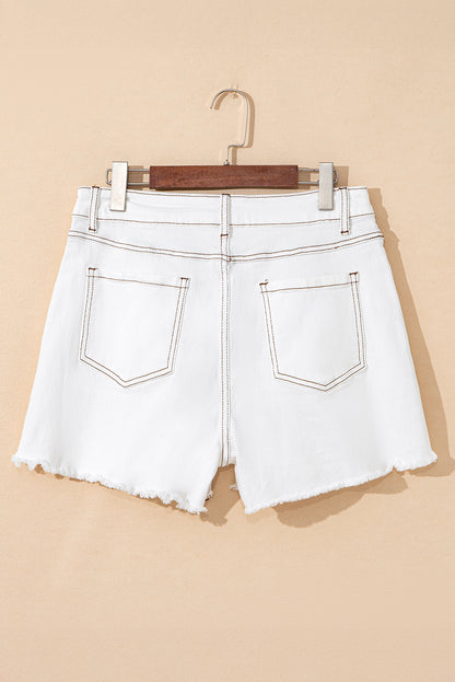 White Raw Hem Denim Shorts