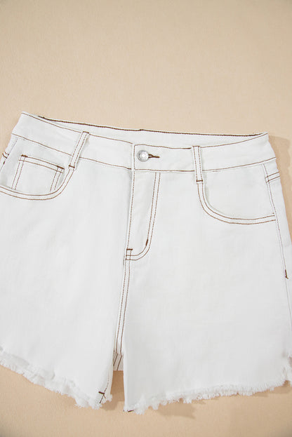 White Raw Hem Denim Shorts