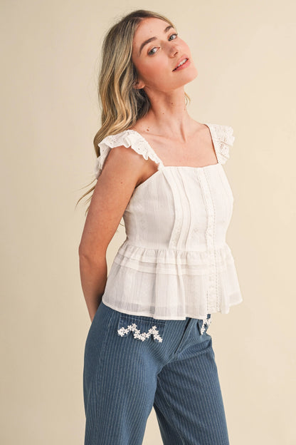 Eyelet flutter sleeve peplum