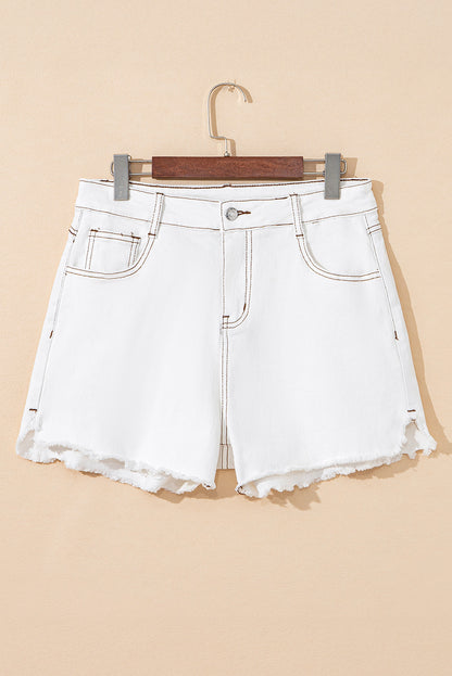 White Raw Hem Denim Shorts