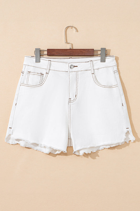 White Raw Hem Denim Shorts