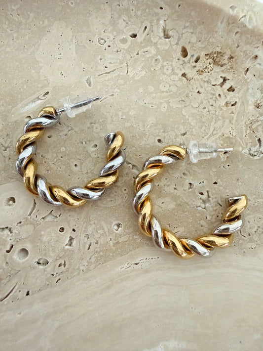 Mixed Metal Twisted hoops waterproof